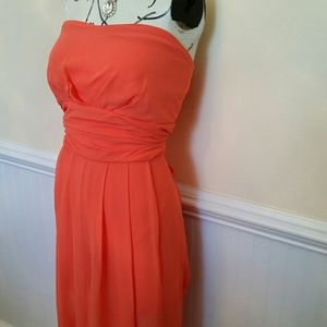 Peach chiffon strapless jumper.